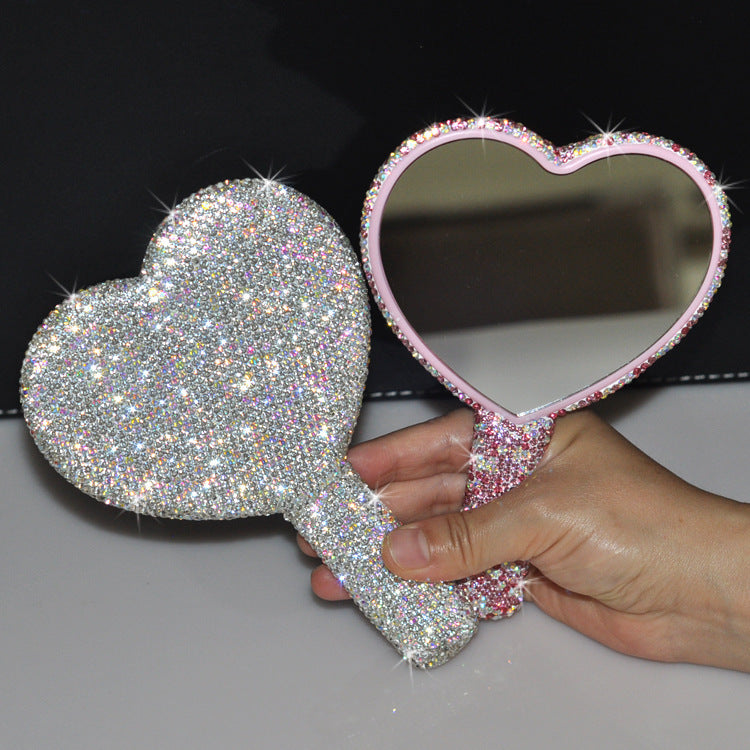 Creative Diamond Portable Handle Love Square Makeup Mirror